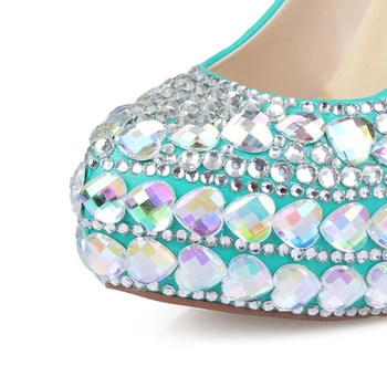 New !Colorful Rhinestones Women Wedding Shoes Platform High Heels Women Pumps Slip On Genuine Leather Party Shoes