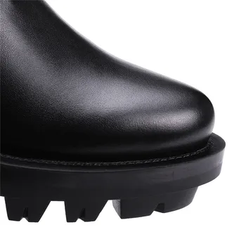 ENMAYER Black Motorcycle Boots Shoes Woman High Heels Round Toe Zippers Platform Spring and Autumn Ankle Boots for Women Shoes