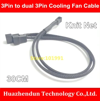 2pcs/lot-High-Quality-New Motherboard Internal 3Pin Female to dual 3Pin PWM Cooling Fan Power Sleeved Cable  30CM Wire 22AWG