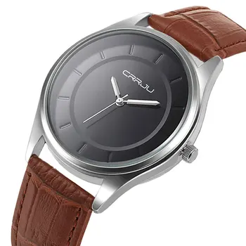 Famous Brand CRRJU Men Watch Leather Strap Men's Wristwatch 30M waterproof Fashion Casual Sport Watch relogio masculino Clock