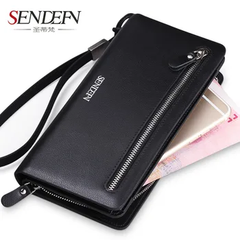 Sendefn luxury men zipper coin pocket of business portfolio of genuine clutch bag leather wallet men long card holder man purs