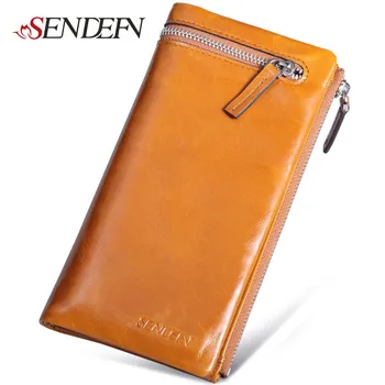 Sendefn great capacity for genuine oil leather women wallets long lady handbag holder of the phone card out of his pocket money