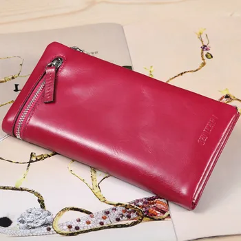 Sendefn great capacity for genuine oil leather women wallets long lady handbag holder of the phone card out of his pocket money