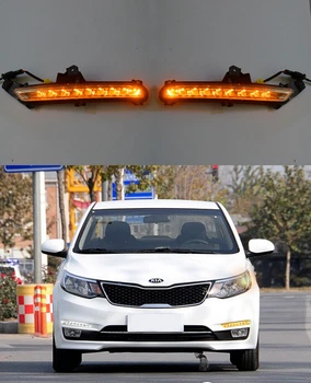 Car LED Light Guide Daytime Running Lights DRL Front Fog Lamp Turn Signal Light With Yellow Steering Mode for KIA K2 Rio~ON