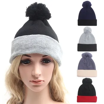 New 2017 Womens Winter Hat Warm Fleece Fur pompom hat bonnet femme Wool Blend Knitted Beanies Girl Cap Gorros