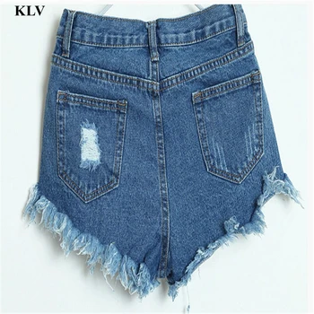 Summer Wind Female Blue High Waist Denim Shorts Women Worn Loose Burr Hole Jeans Shorts Girl Hot Short Female Au18