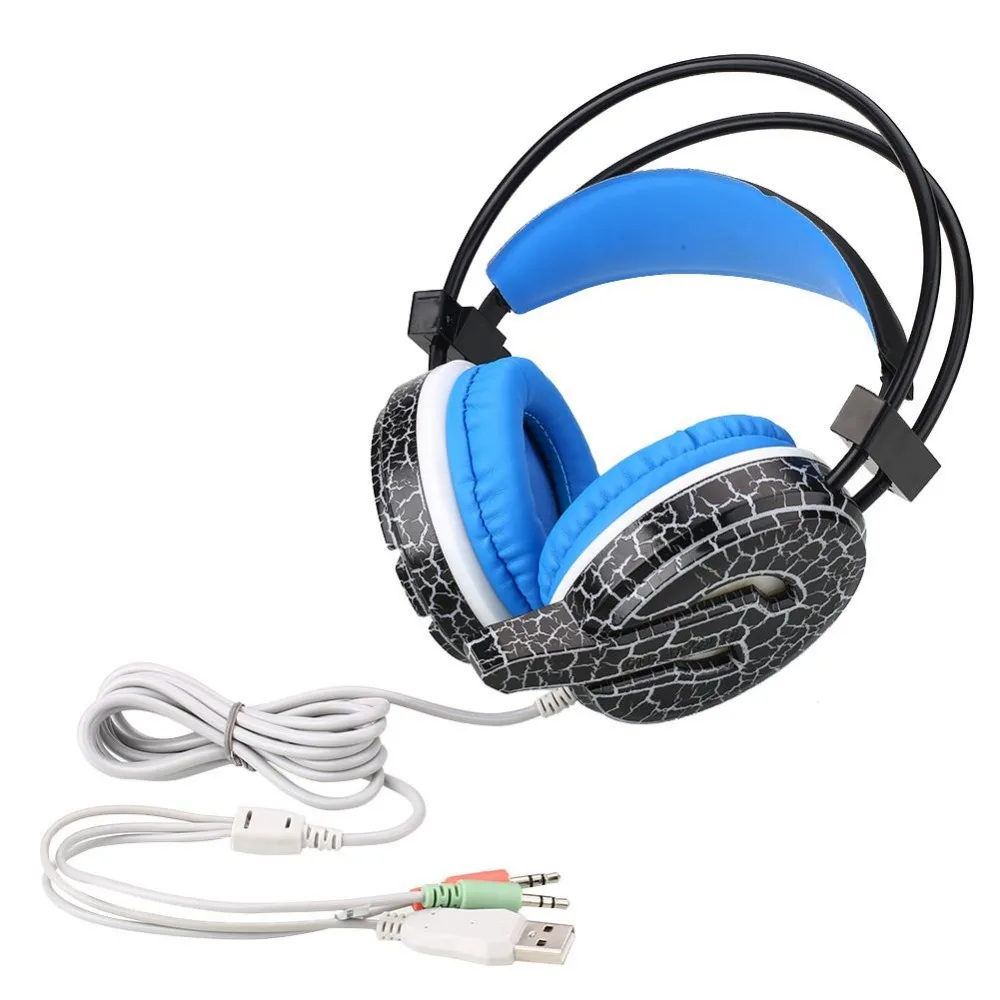 USB 3.5mm Wired Game Headset LED Crack Gaming Headphone Earphone w/ MIC For Computer PC Gamer