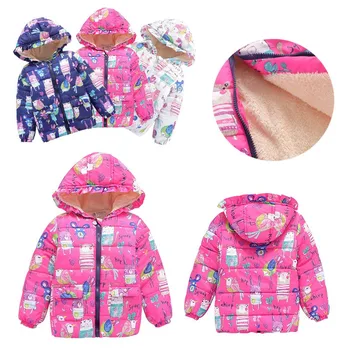 New Fashion Winter Baby Girl Graffiti Cotton clothing Plus Cashmere Keep Warm Coat  2-7Years Baby Girl