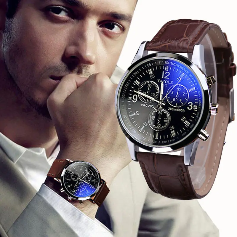 YAZOLE Splendid Luxury Fashion Faux Leather Men Glass Quartz Analog Watches Casual Watch Brand mens watches top brand luxury