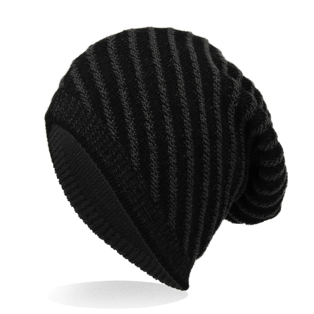 Unisex Thicken Fibres Knitted Hats Winter and Fall Warm Caps Black Gray For Women/Men