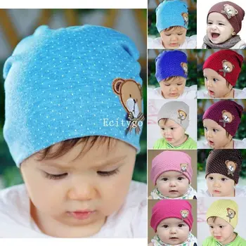 2017 New Unisex Newborn Baby Boy Girl Toddler Infant Cotton Beanie Soft Bear Polka Dot Cute Hat Cap 10 Color Z1