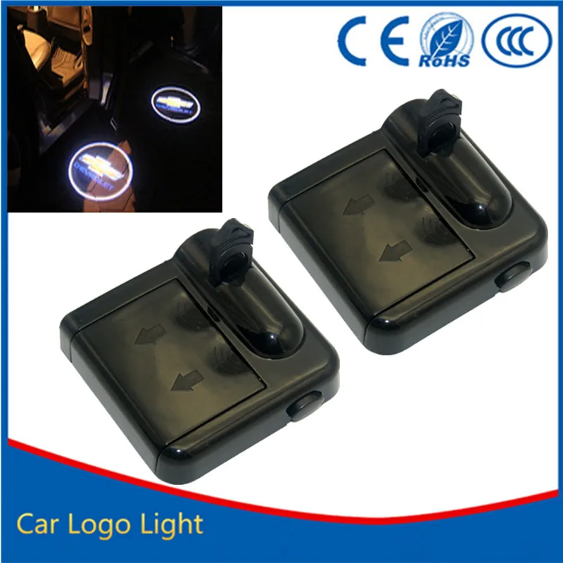 2*pair Wireless Car Door Welcome Light Logo No Drill Type Badge Lights LED Laser Ghost Shadow Projector Lamp for Chevr Wolf head