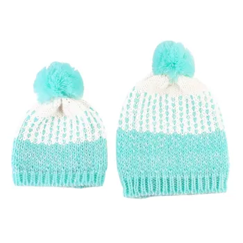 2PCS Europe Style Mother and Baby Caps Winter Warm Mother+Baby Knit Bobble Ball Hats
