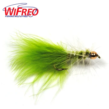 6PCS Chartreuse Green Brass Bead Head Streamer Fly for Trout Fly Fishing