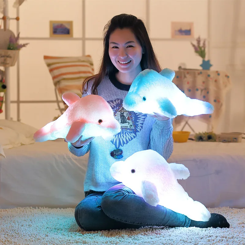 1pc 45cm Creative Luminous Plush Dolphin Doll Glowing Pillow, LED Light Plush Animal Toys Colorful Doll Kids Children's Gift