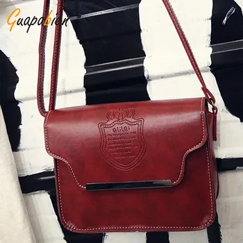 Guapabien Letter Crown Cover Handbags Fashion Hasp PU Leather Flap Bag Red Black Shoulder Messenger Small Bag for Women