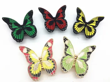 Color fluorescent handle vintage antique Butterfly art continental pastoral country cabinet door handle (Size:69*68*18mm)