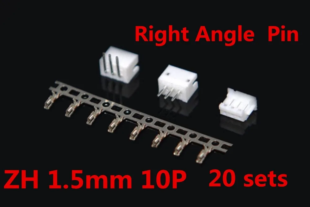 JST ZH 1.5mm 10-Pin Right Angle Pin Male, Female Connector socket with crimps 20 Sets