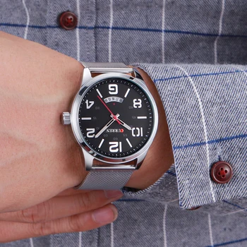 New Fashion Top Luxury Brand Curren Watches Men Quartz-Watch Stainless Steel Mesh Strap Thin Dial Clock Relogio Masculino Clock
