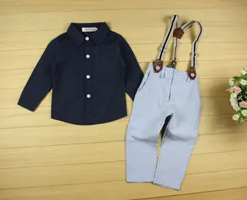 EMS DHL wholesale!10 sets/lot. Boys Casul suit Boy set 2 pc Black shirt Suspender Pants Children suit Autumn