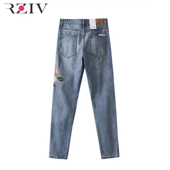 RZIV 2017 ripped jeans for women casual hole jeans embroidered flowers jeans woman