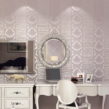 European Embossed Flocking Silver Glitter Striped Damask Wallpaper For Walls 3 D Wall paper Rolls Luxury Bedroom Decor