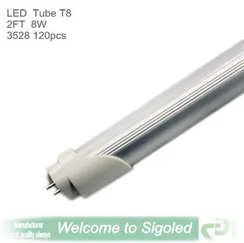 T8 led tube ,AC85-165V AC165-265V 8W,3528 120pcs 2feets 0.6m 750lm diffused or clear cover