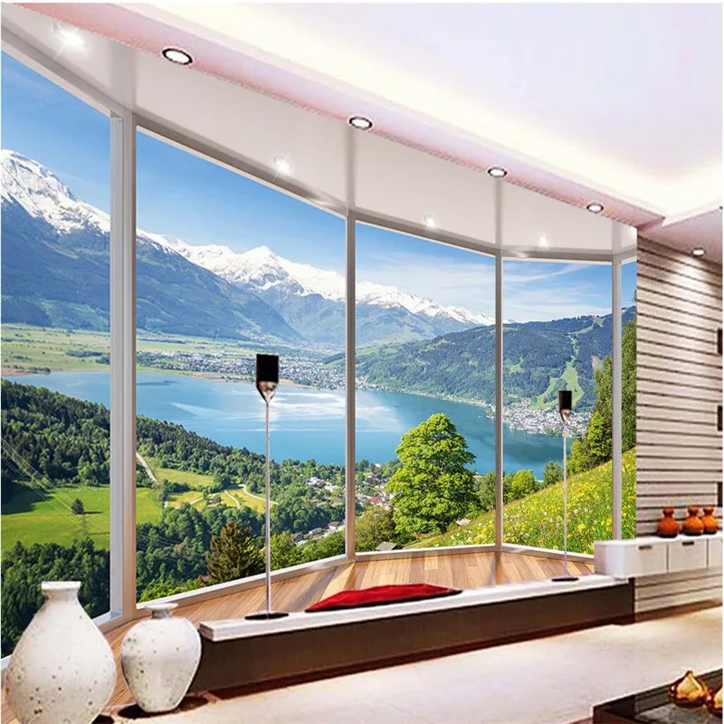 Wall Panel Wallpaper 3D Balcony Snowy Lake Landscape Background Modern Europe Mural for Living Room Large Painting Home Decor