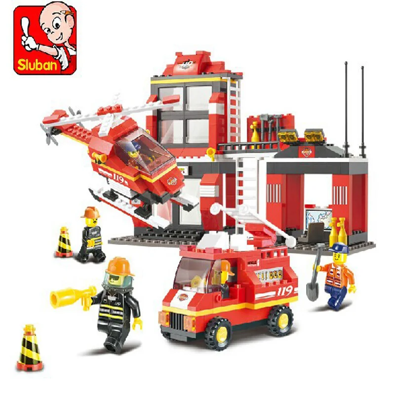 Sluban Building Blocks Emergency Fire Station Building Blocks 371+pcs Enlighten Blocks Educational DIY Bricks Toys For Children