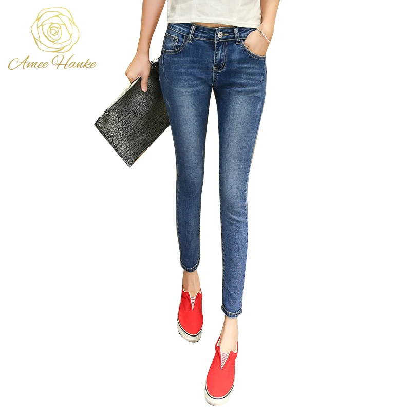 2017 Fashion Skinny Plus Size Jeans 25-32 Women's Vintage Elasticity For Woman Pencil Pant Mid Waist Trousers Lady femme Jean