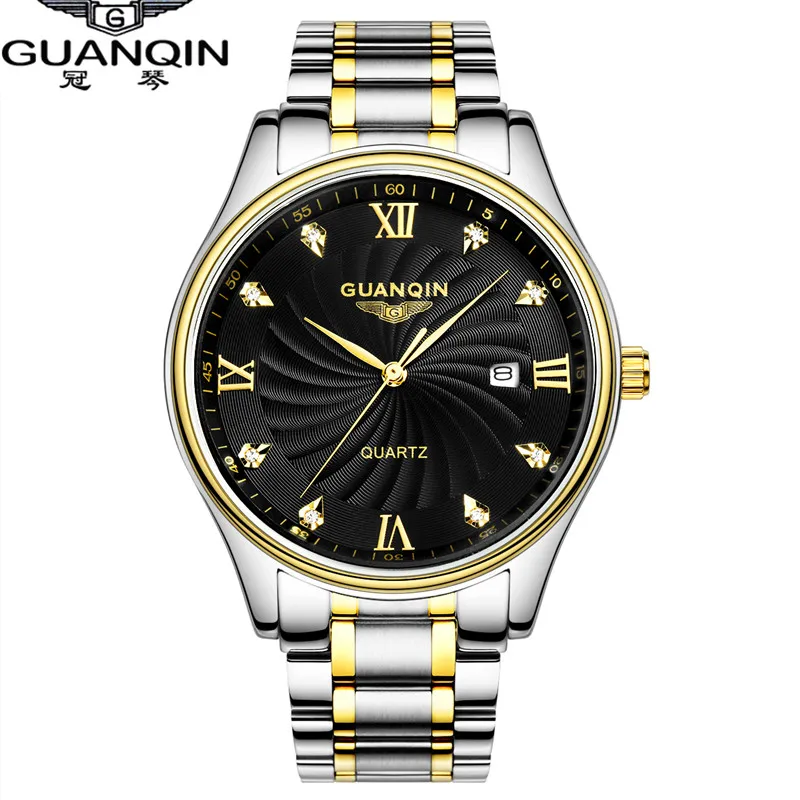 2017 GUANQIN Quartz Watches Men Luxury Brand Big Dial Watches 100 m Waterproof Watches Fashion Casual Stainless Steel Men Clock