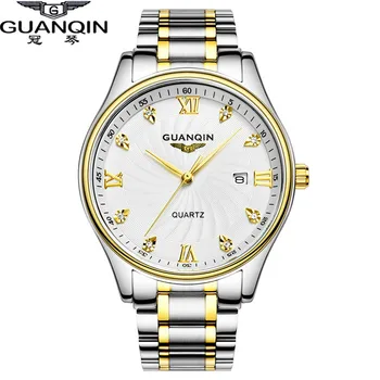 2017 GUANQIN Quartz Watches Men Luxury Brand Big Dial Watches 100 m Waterproof Watches Fashion Casual Stainless Steel Men Clock