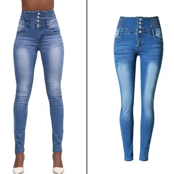 High Waist Jeans Women Skinny Jeans Elastic Waist Woman American Apparel Jean Femme Slim Pants Blue 2017