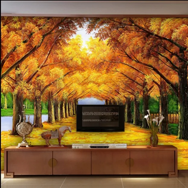 New Can be customized, large mural 3d wallpaper room golden maple trees fresco photo cafe wall paper sofa tv wall oil painting