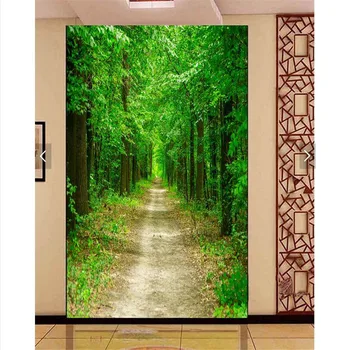 Wall paper 3d art mural HD big green forest woods trail covering Home Decor Modern Wall Painting For Living Room wallpaper