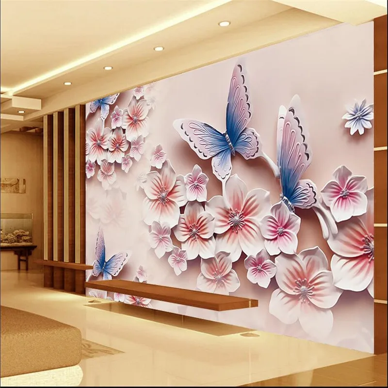 3D photo wallpaper Relief murals TV backdrop romantic butterfly orchid flowers 3D large wall mural wallpaper Modern painting