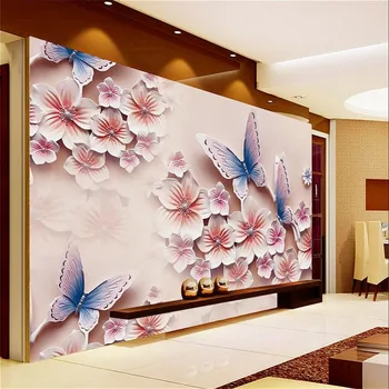 3D photo wallpaper Relief murals TV backdrop romantic butterfly orchid flowers 3D large wall mural wallpaper Modern painting