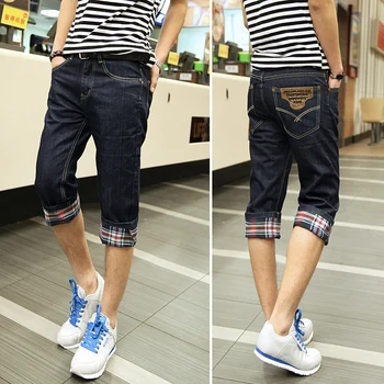 2017 Summer Korean Men's Jeans Shorts, Famous Brand Denim Men Short Pants Hem Denim Capris Male Cuffs Jeans