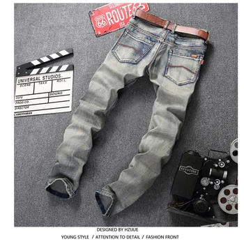 HZIJUE Mens Overalls Jeans Light Blue Brand Vintage designer Casual Hole Ripped Fashion Jeans Mens Denim Pants Silm Fit Male