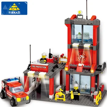 KAZI 8052 Fire Station Building Block Firefighter Building Blocks 300+pcs DIY Blocks Educational Playmobil Toys For Children