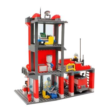 KAZI 8052 Fire Station Building Block Firefighter Building Blocks 300+pcs DIY Blocks Educational Playmobil Toys For Children