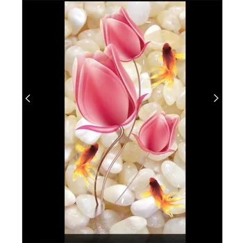 Wall paper 3d art mural HD pebbles pink flower goldfish covering Home Decor Modern Wall Painting For Living Room wallpaper