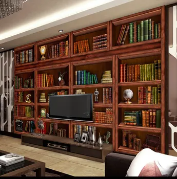 Living room bookshelf bookcase 3D backdrop large mural fresco living room bedroom study paper 3D wallpaper
