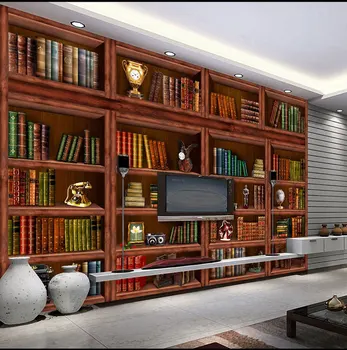 Living room bookshelf bookcase 3D backdrop large mural fresco living room bedroom study paper 3D wallpaper