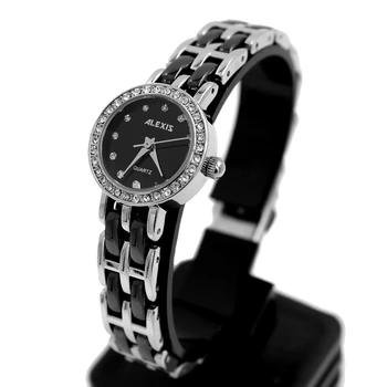 ALEXIS Elegant Crystal Ceramic Watch FW862D Stainless Steel Buckle Silver Watchcase Water Resistant Ladies Watch