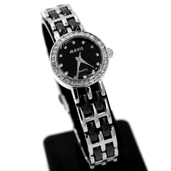 ALEXIS Elegant Crystal Ceramic Watch FW862D Stainless Steel Buckle Silver Watchcase Water Resistant Ladies Watch
