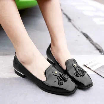 Fashion patend leather women loafer office career shoes lady flat tassel slip on girl shoes