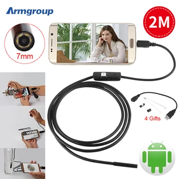 7mm 2M USB Endoscope Android Waterproof 6 LED Phone Endoscope Android Borescope Endoscopio Mini Cable Inspection Snake Camera