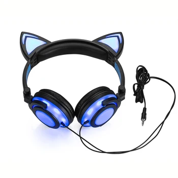 2017 Foldable Flashing Glowing cat ear headphones Gaming Headset Earphone with LED light For PC Laptop Computer Mobile Phone