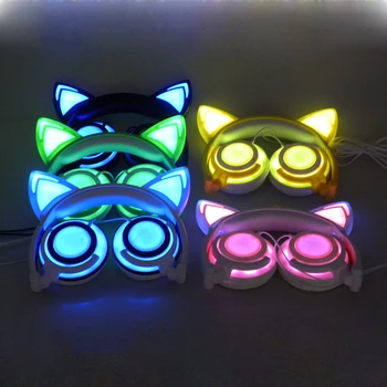 2017 Foldable Flashing Glowing cat ear headphones Gaming Headset Earphone with LED light For PC Laptop Computer Mobile Phone